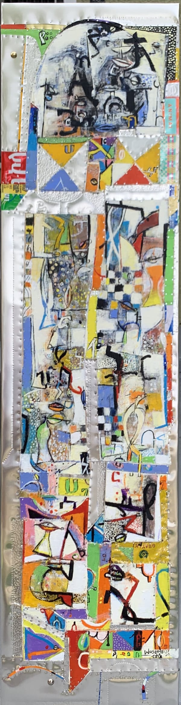 Wosene Worke Kosrof Tribute to Coltrane, 2020 Mixed media on board 48x12 inches Signed and dated 2020