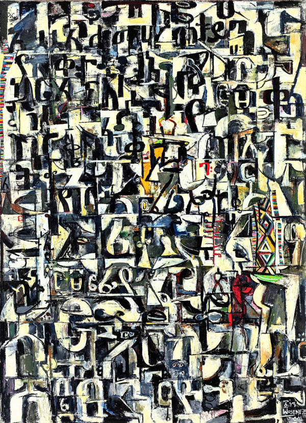Wosene Worke Kosrof Words Matter, Two, 2019 Acrylic on linen 50x36 inches Signed and dated 2019