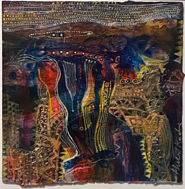 Khalid Kodi Excessive Narrative VII, 2024 Mixed media on paper 6.5x6.5 inches Signed and dated