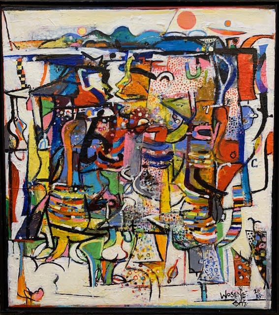 Wosene Worke Kosrof On the Road – C, 2018 Acrylic on linen 18x16 inches Signed and dated 2018