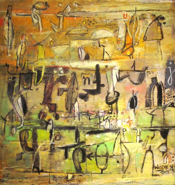 Wosene Worke Kosrof Migrating Birds, 2012 Acrylic on canvas 18x17 inches Signed and dated 2012