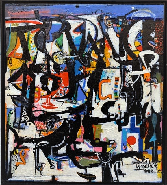 Wosene Worke Kosrof On the Road – B, 2018 Acrylic on linen, 18x16 inches Signed and dated 2018