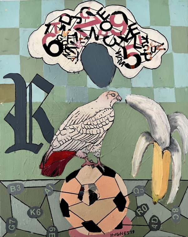 George Afedzi Hughes Game with Banana , 2019 Acrylic and oil on canvas 20x16 inches Signed and dated 2019