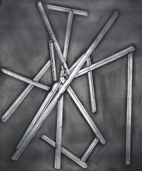 David Goldes Balancing Bars #27, 2019 Graphite on Black Gessoed Paper, Electrified with 15,000 volts) © David Goldes. Courtesy of the artist and Yossi Milo, New York. High-Resolution Image