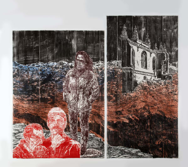 Orit Hofshi Enlightenment, 2020 Hand Printed Woodcut, Rubbing and Color Pencil Drawing on Handmade Kozo & Abaca Paper 79 1/4" x 92 1/4" (201.5 x 234.5 cm) High-Resolution Image