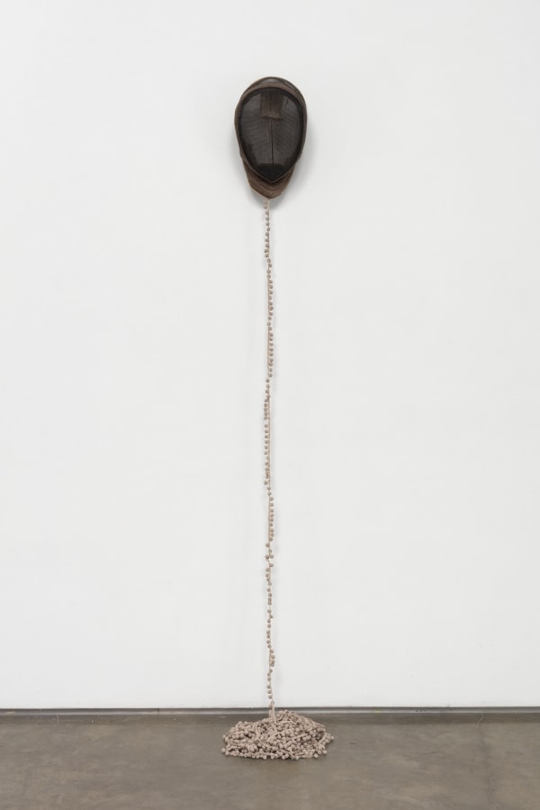 Allison Janae Hamilton Fencing mask 11, 2018 Vintage Leather and Metal Fencing Mask, Upholstery Trim, Resin © Allison Janae Hamilton. Courtesy of the artist and Marianne Boesky Gallery, New York and Aspen. Photo credit: Lance Brewer. High-Resolution Image