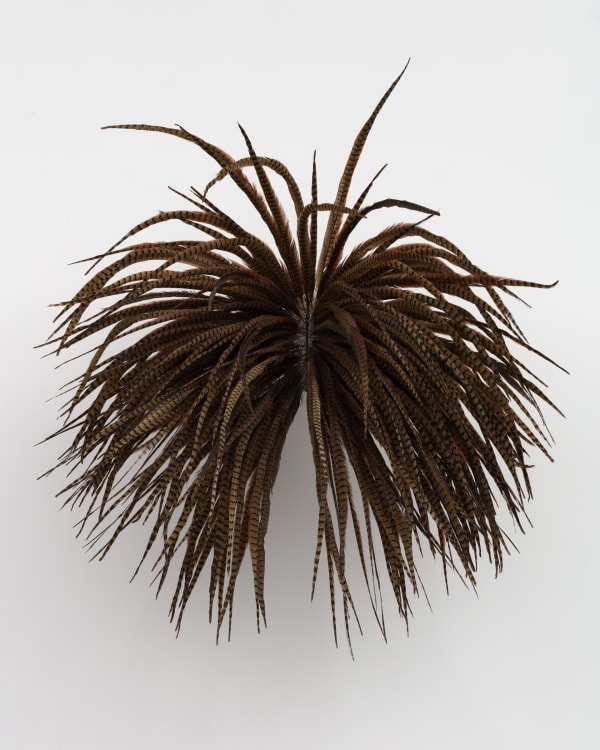 Allison Janae Hamilton Ringneck Mask, 2021 Vintage Metal and Leather Fencing Mask, Ringneck Pheasant Feathers © Allison Janae Hamilton. Courtesy of the artist and Marianne Boesky Gallery, New York and Aspen. Photo credit: Lance Brewer. High-Resolution Image