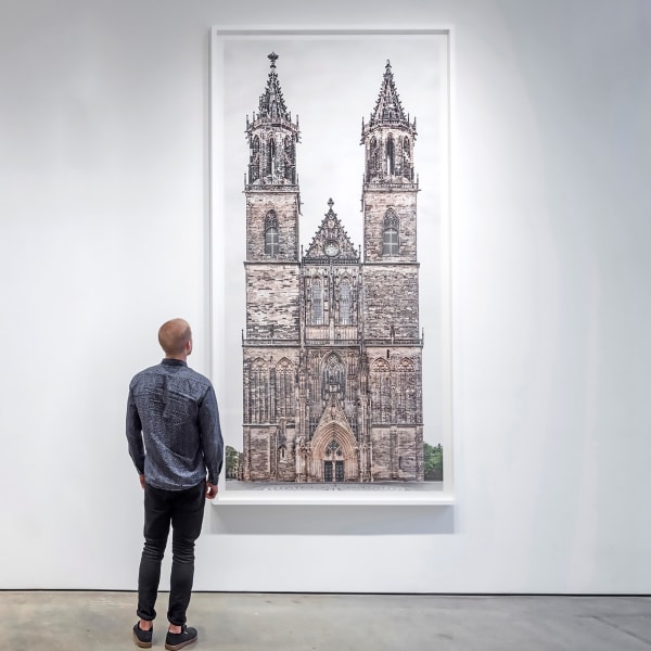 Installation View | Markus Brunetti: FACADES  Featured Artwork:  Markus Brunetti (German, b. 1965)  Magdeburg, Dom St. Mauritius und Katharina, 2011-2015  Archival Pigment Print  Image: 113 3/8" x 54 5/16" (288 x 138 cm)  Paper: 118 3/16" x 59 1/16" (300 x 150 cm)  Framed: 119 15/16" x 60 13/16 (305 x 154.5 cm)  Edition of 9 + 3 AP