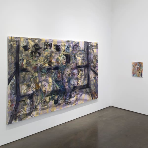 Installation View | Angela Dufresne: Long and Short Shots  Featured Artworks:  Angela Dufresne (American, b. 1969)  Jewelry Shop Parent Trap, 2019  Oil on canvas  78 x 108 in. (198.1 x 274.3 cm)  (ADuf.22057)  Angela Dufresne (American, b. 1969)  Actor, 2018  Oil on canvas  20 x 18 in. (50.8 x 45.7 cm)  (ADuf.22036)