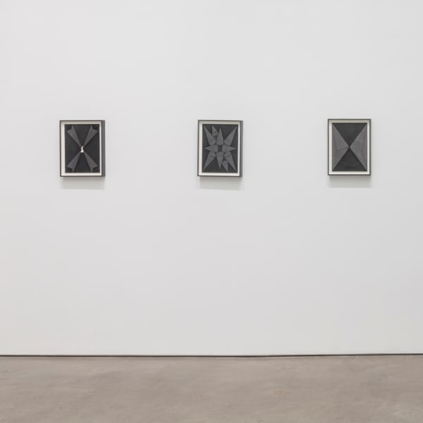 Installation View | David Goldes: Electricities  Featured Artworks: David Goldes (American, b. 1947)  Circuit Drawings: Together and Apart #6, 2017  Graphite on Black Gessoed Paper, Electrified with 15,000 volts  14" x 11" (35.5 x 28 cm)  Framed: 16 3/16" x 13 3/16" (41 x 35 cm)  (DG.17958)  David Goldes (American, b. 1947)  Circuit Drawings: Together and Apart #8, 2017  Graphite on Black Gessoed Paper, Electrified with 15,000 volts  14" x 11" (35.5 x 28 cm)  Framed: 16 3/16" x 13 3/16" (41 x 35 cm)  (DG.18289)  David Goldes (American, b. 1947)  Circuit Drawings: Together and Apart #9, 2017  Graphite on Black Gessoed Paper, Electrified with 15,000 volts  14" x 11" (35.5 x 28 cm)  Framed: 16 3/16" x 13 3/16" (41 x 35 cm)  (DG.18290)