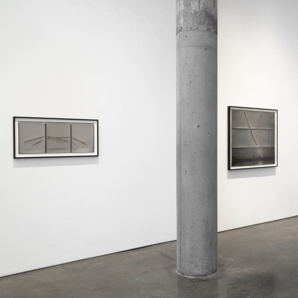 Installation View | Chris McCaw: Direct Positive  Featured Artworks: Chris McCaw (American, b. 1971) Heliograph #98 (double day), 2015 Three Gelatin Silver Paper Negatives Dimensions, each element: 14” x 11” (35.6 x 27.9 cm) Framed: 17 5/8" x 36 9/16" (44.8 x 92.9 cm) (CM.16329)  Chris McCaw (American, b. 1971) Sunburned GSP#884 (Mojave), 2015 Three Gelatin Silver Paper Negatives Dimensions, each element: 12" x 40" (30.5 x 101.6 cm) Framed: 40 1/8" x 44 7/8" (101.9 x 114 cm) (CM.16300)