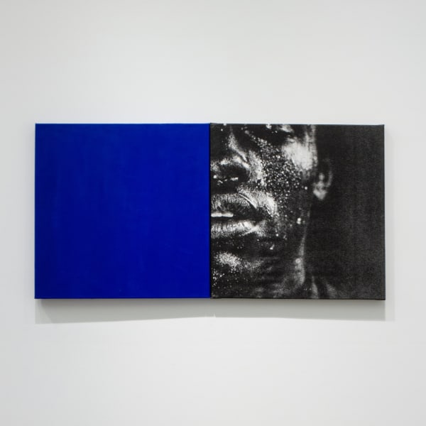 Shikeith (American, b. 1989) The Night’s Skin, 2023 Silkscreen on Canvas and Oil on Canvas, 2 Panels 30" x 30" (76 x 76 cm) each element Overall: 30" x 60" (76 x 152.5 cm)