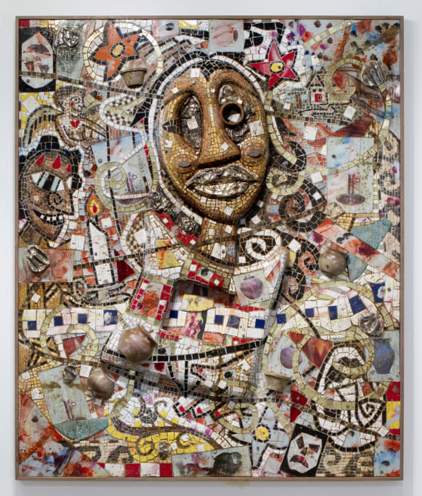 Cameron Welch (American, b. 1990) Untitled (Relief Painting), 2025 Marble, Glass, Ceramic, Stone, Clay Pots, Spray Enamel, Oil, and Acrylic on Panel 73" x 61" x 8" (185.5 x 155 x 20.5 cm) Unique (CamW.25167)