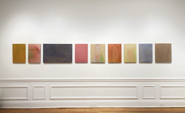 Track of Colors #1 2022-2023 Set of 9, oil on canvas, mounted onto wood panel 20 1/2 x 112 3/4 in / 52.1 x 286.5 cm