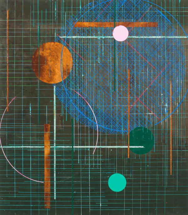 Sem título, 2020. Acrílica, oxidação de emulsões cúprica e ferrosa sobre lona usada de caminhão 130 x 115 cm