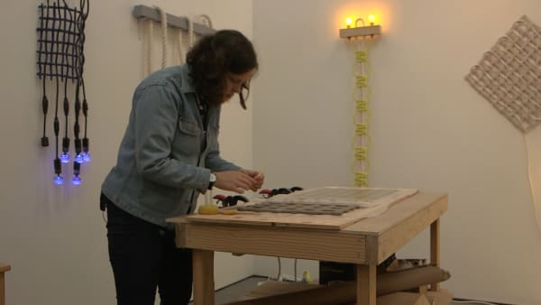 Joe Rosato Jr. Artist Dana Hemenway works on an art piece inside her studio in the new 1240 Minnesota Street Studio space.