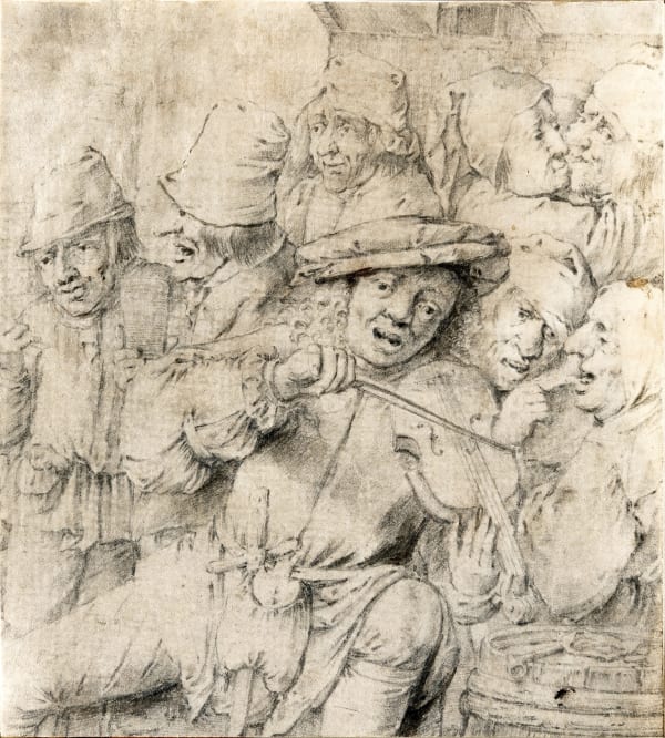 Pieter Quast (Amsterdam 1606 - 1647) A Fiddler in a Tavern graphite and black chalk on vellum 132 x 120 mm