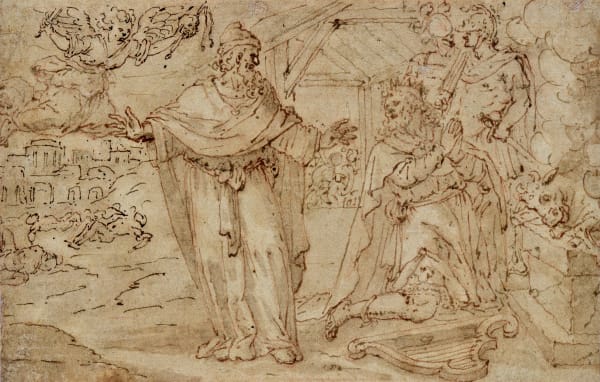 Maerten de Vos (Antwerp 1532 - 1603) The Sacrifice of David pen and brown ink, brush and brown wash 100 x 158 mm
