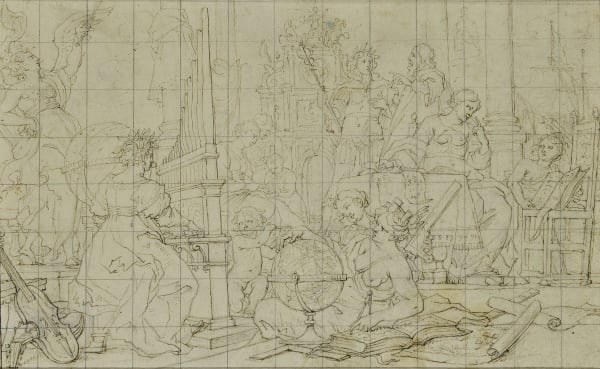 Cornelis Schut (Antwerp 1597 - 1655) The Seven Liberal Arts pen and ink on laid paper; squared for transfer in black chalk 172 x 277 mm