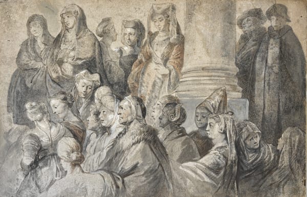 studio of Sir Peter Paul Rubens (Siegen 1577 - 1640), Study for or of the Mystic Marriage of St Catherine (recto); Studies for a Last Supper (verso)