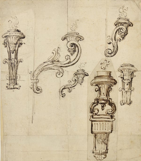 Jan Frans van Geel (Mechelen 1756 - 1830 Antwerp) A Sheet of Studies for Wall Appliques pen and brown ink on laid paper 160 x 150 mm
