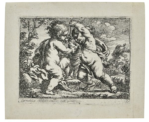 Cornelis Schut (Antwerp 1597 - 1655) Two Putti feeding a Lamb etching on paper 100 x 128 mm
