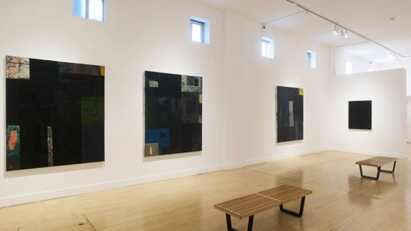 Installation view of Mike Henderson: The Black Paintings, January 2 - March 28, 2020 at Haines Gallery, San Francisco Photo: Robert Divers Herrick