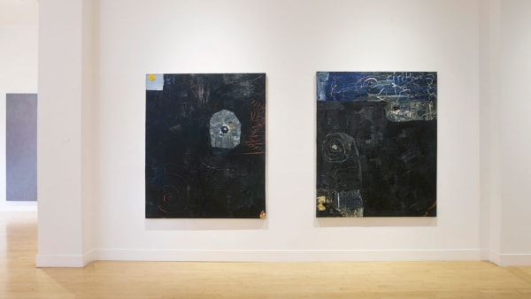 Installation view of Mike Henderson: The Black Paintings, January 2 - March 28, 2020 at Haines Gallery, San Francisco Photo: Robert Divers Herrick