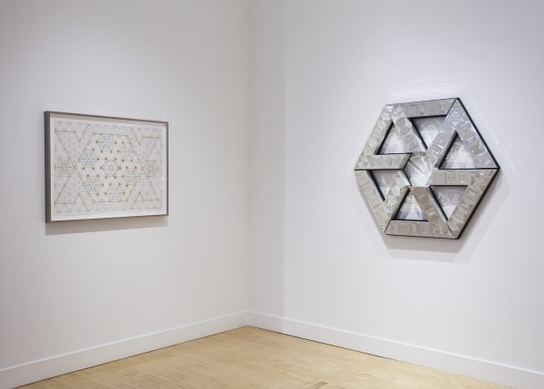 Installation view of Based on the Hexagon: The Recent Drawings of Monir Farmanfarmaian, May 7 - June 27, 2015 at Haines Gallery, San Francisco