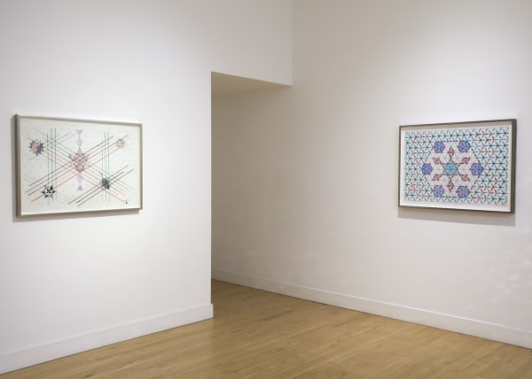 Installation view of Based on the Hexagon: The Recent Drawings of Monir Farmanfarmaian, May 7 - June 27, 2015 at Haines Gallery, San Francisco