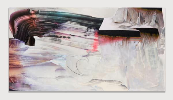 Leslie Shows Night Arc, 2022 Ink, oil, acrylic, canvas, aluminum 47 x 26 inches