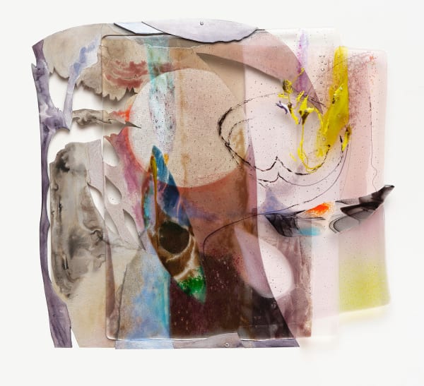 Leslie Shows Aster's Tongue, 2022 Glass, ink, aluminum 23 x 22 inches