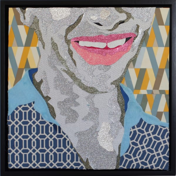 Stuart Robertson The Joy, Michelle B., 2023 Paper and textiles on wood 17.5 x 17.5 inches, framed