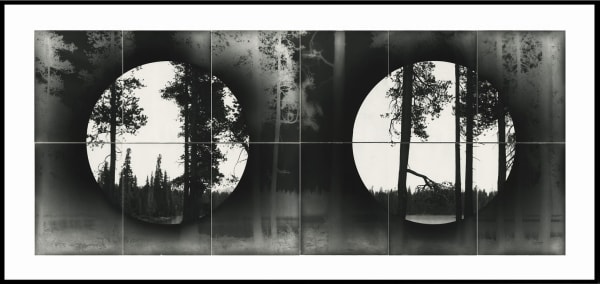 Chris McCaw Inverse #123 (Lakes Basin), 2025 12 Unique paper negatives, partial in-camera solarization 34 x 72.25 inches, framed