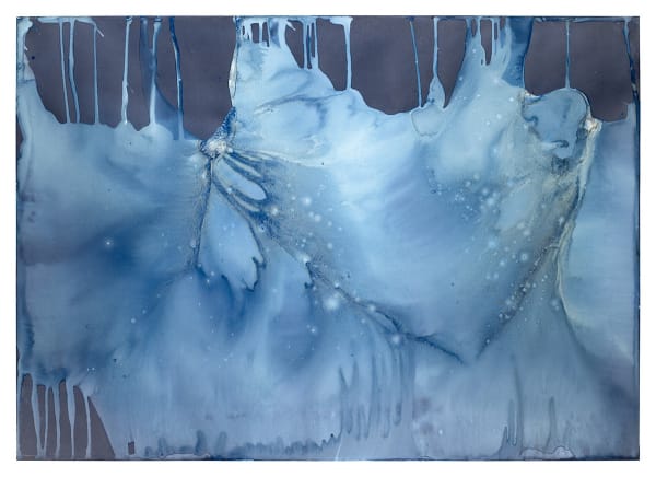 Meghann Riepenhoff Ice #472 (30-41°F, WA Beach Overwash, 03.05-6.23), 2023 Unique Dynamic Cyanotype 34 x 46 inches, framed