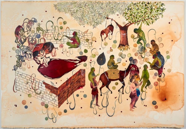 Shiva Ahmadi Hanging Monkey, 2018 Watercolor on paper 47 x 65 inches, framed