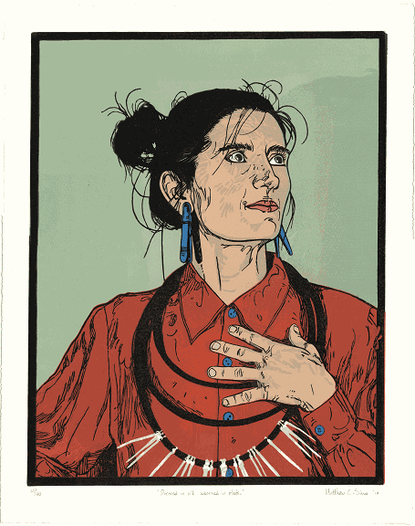 Matthew Simos, Dressed in Silk, Adorned in Plastic, linocut, 2017