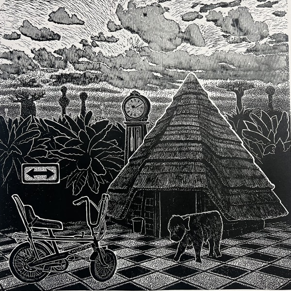 Glitch, linocut, 2024