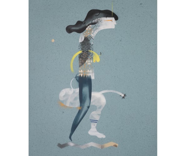 Bernie Reid, Figure With Sports Sock, Spraypaint on slip resistant vinyl flooring, 2023