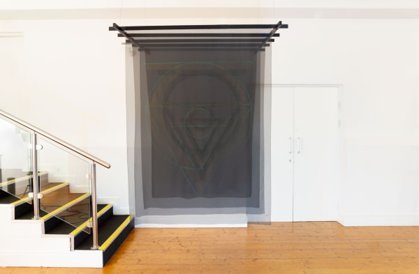 Thaís Muniz, New Atlantic Triangulations Flag. Screen printing on textile and painted wood pole. 2022