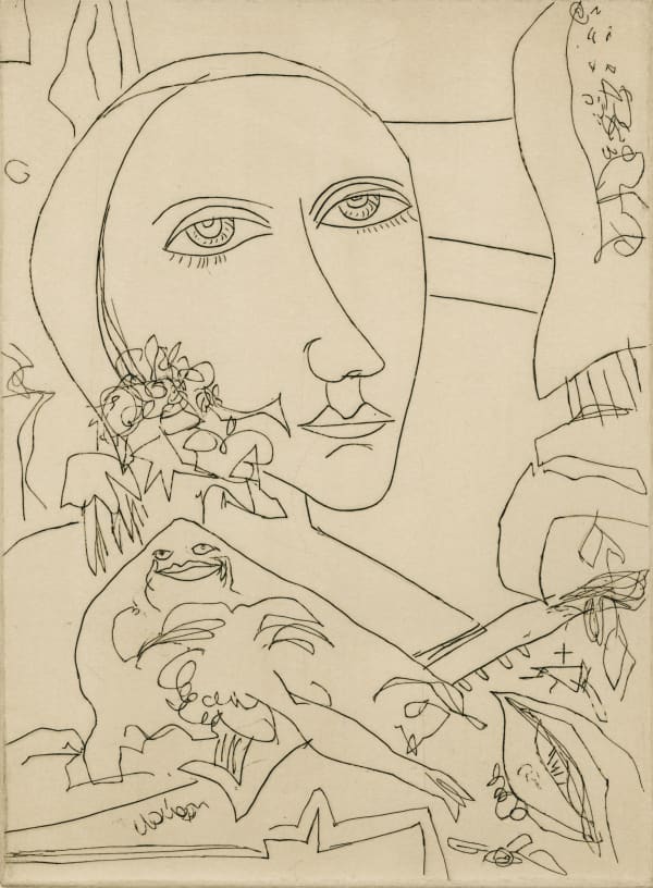 John Bellany, Celtic Maiden II, etching, 1995.