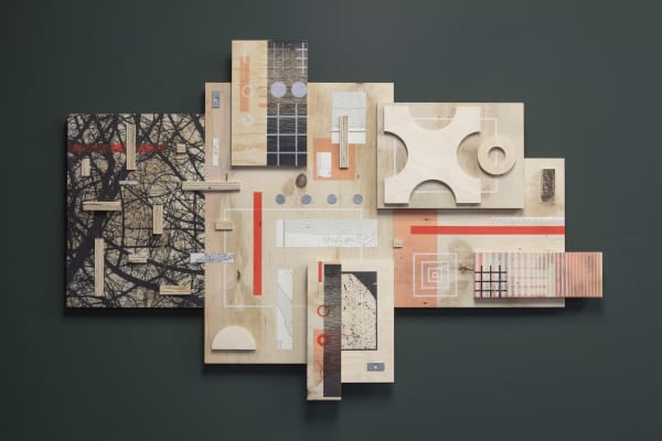 Rationale + Process 3, 2024, Screenprint, admirality chart, reclaimed steel, birch plywood on reclaimed shuttering plywood