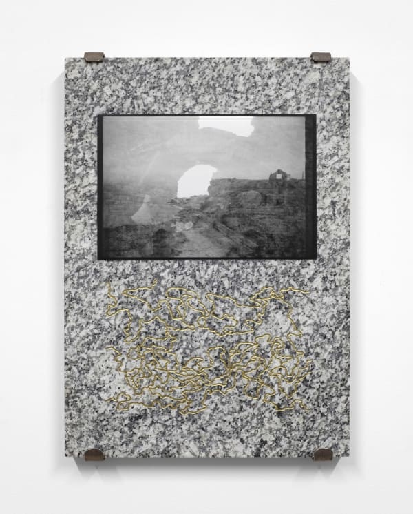 Following the Seam (no. 20), 2019 photograph, gelatin silver print on paper, and granite, ink, aluminium, steel 42 x 30 x 3 cm