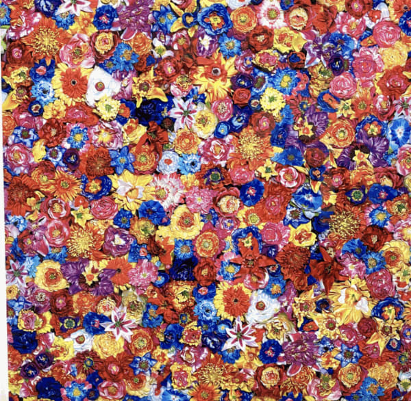 Testsutaro Kamatani artwork of intricate hand painted colorful flowers.