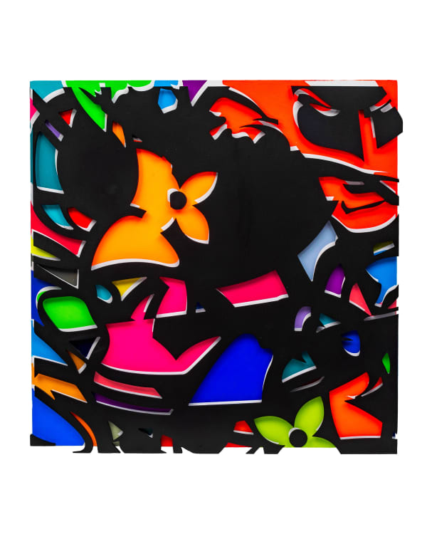 Timmy Sneaks colorful pop art with black outline.