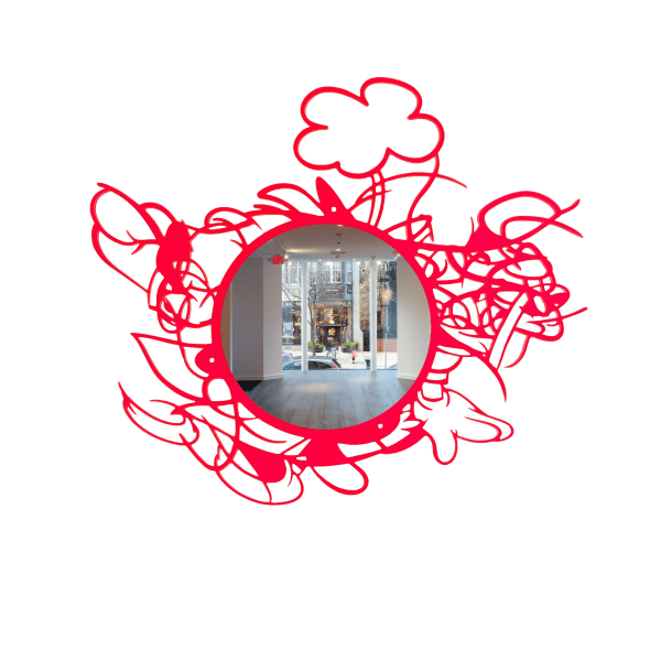 Timmy Sneaks pop are of pink line art surrounding a mirror.