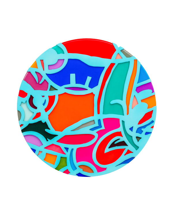 Timmy Sneaks colorful pop art with light blue outlines.