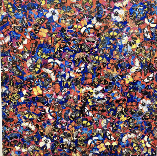 Testsutaro Kamatani artwork of intricate hand painted colorful butterflies.