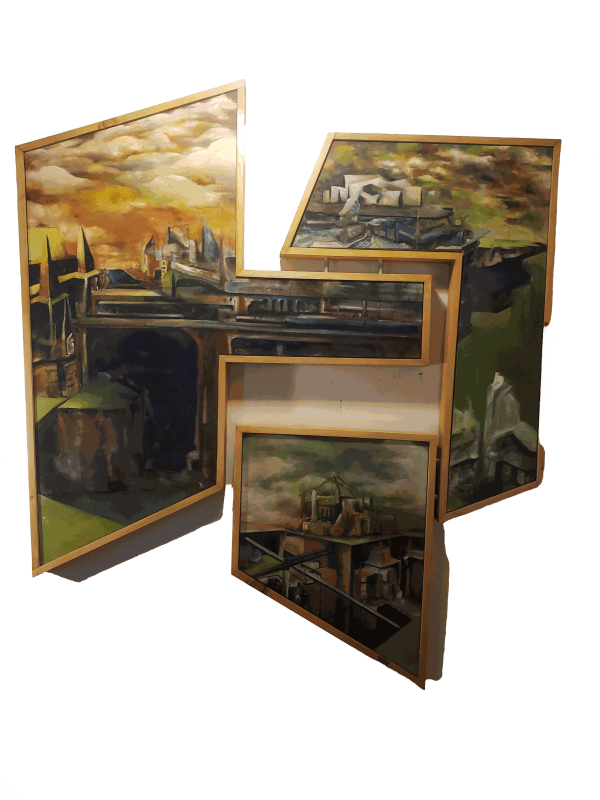 NYGEL JONES painting of a futuristic city