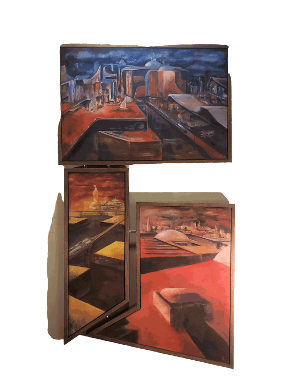 NYGEL JONES painting of a futuristic city